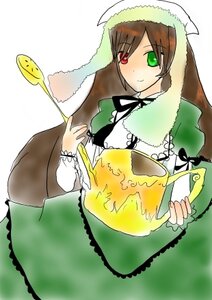 Rating: Safe Score: 0 Tags: 1girl blush brown_hair dress frills green_dress green_eyes head_scarf heterochromia holding image long_hair long_sleeves looking_at_viewer red_eyes simple_background smile solo suiseiseki very_long_hair watering_can User: admin