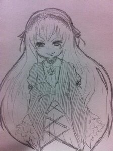 Rating: Safe Score: 0 Tags: 1girl closed_mouth dress frills greyscale hairband image juliet_sleeves lolita_hairband long_hair long_sleeves looking_at_viewer monochrome sketch smile solo suigintou traditional_media very_long_hair User: admin