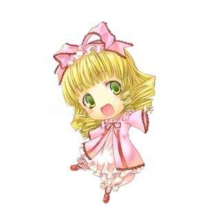Rating: Safe Score: 0 Tags: 1girl :d blonde_hair bow chibi dress drill_hair frills full_body green_eyes hina_ichigo hinaichigo image long_sleeves looking_at_viewer open_mouth pink_bow pink_dress pink_footwear red_footwear shoes simple_background smile solo standing white_background User: admin