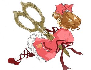 Rating: Safe Score: 0 Tags: 1girl artist_request blonde_hair bow brown_hair closed_eyes dress frills full_body hina_ichigo hinaichigo image impaled long_sleeves pink_bow pink_dress profile ribbon rozen_maiden scissors simple_background solo standing striped white_background User: admin