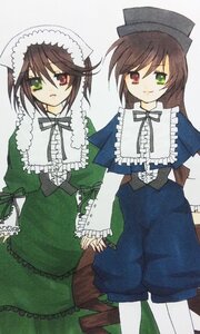 Rating: Safe Score: 0 Tags: 2girls blue_dress brown_hair dress frills green_dress green_eyes hat heterochromia image long_hair long_sleeves looking_at_viewer multiple_girls pair pantyhose red_eyes ribbon short_hair siblings sisters smile souseiseki suiseiseki twins User: admin