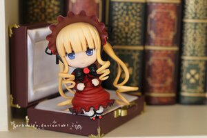Rating: Safe Score: 0 Tags: 1girl blonde_hair blue_eyes blurry blurry_background bonnet bow chibi depth_of_field doll dress drill_hair figure long_hair long_sleeves looking_at_viewer photo red_dress shinku sidelocks solo twintails User: admin