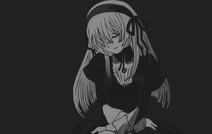 Rating: Safe Score: 0 Tags: 1girl dress greyscale hairband image long_hair long_sleeves monochrome ribbon simple_background solo suigintou upper_body very_long_hair User: admin