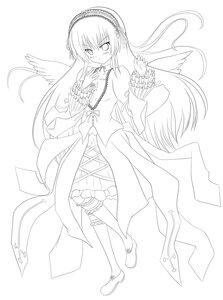 Rating: Safe Score: 0 Tags: 1girl auto_tagged boots dress feathered_wings feathers frills full_body greyscale hairband image lineart long_hair long_sleeves looking_at_viewer monochrome ribbon simple_background solo standing striped suigintou very_long_hair white_background wings User: admin