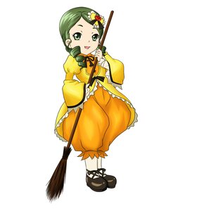 Rating: Safe Score: 0 Tags: 1girl broom dress drill_hair full_body green_eyes green_hair hair_ornament image kanaria long_sleeves open_mouth shoes solo standing white_background User: admin