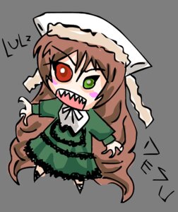 Rating: Safe Score: 0 Tags: 1girl angry brown_hair chibi dress frills full_body green_dress green_eyes heterochromia image long_hair long_sleeves red_eyes sharp_teeth simple_background solo suiseiseki teeth very_long_hair white_background User: admin