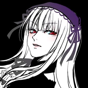 Rating: Safe Score: 0 Tags: 1girl bangs black_background blush bow dress eyebrows_visible_through_hair hairband image long_hair looking_at_viewer monochrome parted_lips red_eyes simple_background solo suigintou User: admin