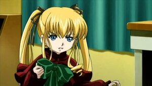 Rating: Safe Score: 0 Tags: 1girl blonde_hair blue_eyes bow bowtie green_bow hair_ribbon image long_hair long_sleeves looking_at_viewer red_bow shinku sidelocks solo twintails upper_body User: admin