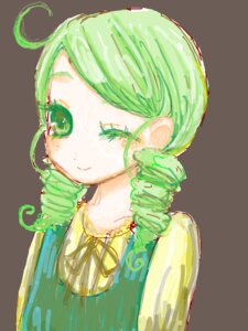 Rating: Safe Score: 0 Tags: 1girl ahoge bangs brown_background closed_mouth dress drill_hair green_eyes green_hair image kanaria looking_at_viewer simple_background smile solo upper_body User: admin