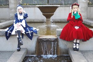 Rating: Safe Score: 0 Tags: 2girls black_footwear blonde_hair blue_dress boots bow dress frills long_hair long_sleeves multiple_cosplay multiple_girls outdoors photo shinku shoes silver_hair sitting standing suigintou tagme User: admin