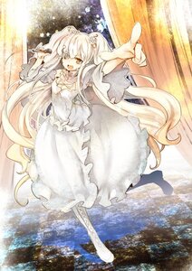 Rating: Safe Score: 0 Tags: 1girl auto_tagged boots dress hair_ornament image kirakishou long_hair open_mouth outstretched_hand smile solo two_side_up very_long_hair white_hair User: admin