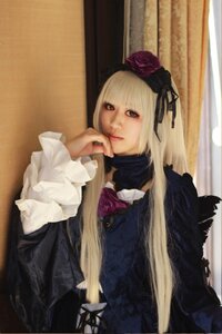 Rating: Safe Score: 0 Tags: 1girl bangs blonde_hair blunt_bangs curtains dress flower gothic_lolita hair_ornament lips lolita_fashion long_hair long_sleeves red_eyes rose solo suigintou upper_body User: admin