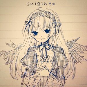 Rating: Safe Score: 0 Tags: 1girl blonde_hair blue_eyes dress frills hairband image lolita_hairband long_hair long_sleeves looking_at_viewer ribbon smile solo suigintou traditional_media wings User: admin