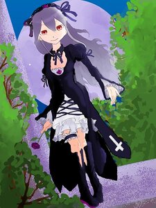 Rating: Safe Score: 0 Tags: 1girl dress flower frills gothic_lolita hairband image lolita_hairband long_hair long_sleeves looking_at_viewer red_eyes ribbon rose smile solo suigintou wings User: admin