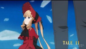 Rating: Safe Score: 0 Tags: 1boy 1girl blonde_hair blue_eyes bonnet dress drill_hair hat image long_hair long_sleeves outdoors red_dress ribbon shinku sky solo solo_focus twintails User: admin