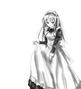 Rating: Safe Score: 0 Tags: 1girl apron blush bow dress enmaided eyebrows_visible_through_hair frilled_apron frills greyscale image juliet_sleeves long_dress long_hair long_sleeves looking_at_viewer maid maid_headdress monochrome puffy_sleeves simple_background solo standing striped suigintou white_background User: admin