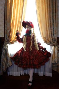 Rating: Safe Score: 0 Tags: 1girl curtain_grab curtains dress flower gloves hat indoors red_dress rose shinku solo window User: admin