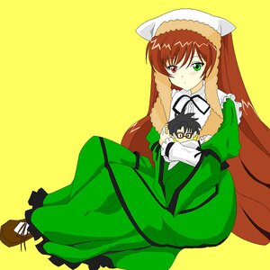Rating: Safe Score: 0 Tags: 1girl blush boots brown_hair character_doll doll dress full_body green_dress green_eyes head_scarf heterochromia image long_hair long_sleeves looking_at_viewer red_eyes simple_background sitting solo suiseiseki very_long_hair yellow_background User: admin
