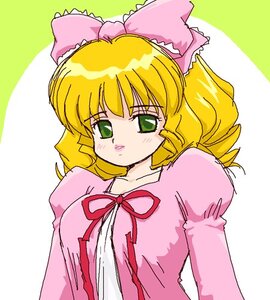 Rating: Safe Score: 0 Tags: 1girl blonde_hair bow dress green_eyes hina_ichigo hinaichigo image juliet_sleeves long_sleeves looking_at_viewer pink_bow puffy_sleeves ribbon simple_background solo upper_body white_background User: admin