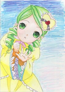 Rating: Safe Score: 0 Tags: 1girl colored_pencil_(medium) dress drill_hair frills green_eyes green_hair hat image kanaria long_sleeves marker_(medium) ribbon solo traditional_media twin_drills yellow_dress User: admin