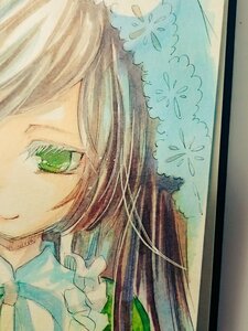 Rating: Safe Score: 0 Tags: 1girl closed_mouth face flower green_eyes hair_ornament head_wreath image long_hair portrait smile solo suiseiseki traditional_media User: admin