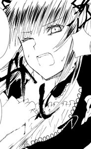 Rating: Safe Score: 0 Tags: 1girl blush greyscale image monochrome one_eye_closed solo suigintou User: admin