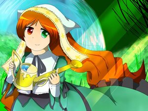 Rating: Safe Score: 0 Tags: 1girl brown_hair dress grass green_dress green_eyes heterochromia holding image long_hair long_sleeves looking_at_viewer red_eyes smile solo suiseiseki very_long_hair water watering_can User: admin