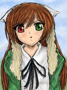 Rating: Safe Score: 0 Tags: 1girl :o blush braid brown_hair dress green_dress green_eyes head_scarf heterochromia image long_hair long_sleeves looking_at_viewer red_eyes simple_background solo suiseiseki twin_braids upper_body User: admin