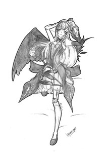 Rating: Safe Score: 0 Tags: 1girl dress elbow_gloves full_body gloves greyscale image long_hair monochrome signature solo suigintou wings User: admin
