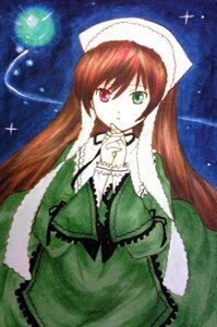 Rating: Safe Score: 0 Tags: 1girl brown_hair dress frills green_dress green_eyes hat heterochromia image long_hair long_sleeves looking_at_viewer red_eyes solo suiseiseki very_long_hair User: admin