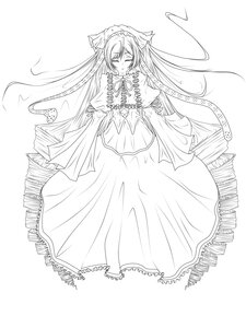 Rating: Safe Score: 0 Tags: 1girl closed_eyes dress full_body image long_hair long_sleeves monochrome solo suiseiseki very_long_hair User: admin