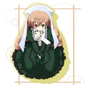Rating: Safe Score: 0 Tags: 1girl ascot blush bonnet brown_eyes brown_hair curly_hair dress frills from_above full_body green_dress green_eyes hat hato_haru heterochromia image kneeling long_hair long_sleeves looking_at_viewer no_nose red_eyes rozen_maiden shy sitting solo suiseiseki User: admin