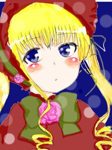 Rating: Safe Score: 0 Tags: 1girl blonde_hair blue_eyes blush bonnet bow bowtie drill_hair flower hat image long_hair looking_at_viewer shinku sidelocks simple_background solo twin_drills twintails User: admin