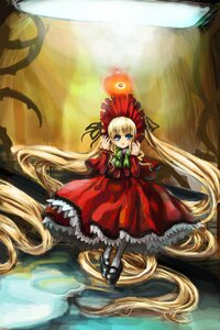 Rating: Safe Score: 0 Tags: 1girl absurdly_long_hair blonde_hair blue_eyes bow dress frills image long_hair long_sleeves looking_at_viewer red_dress shinku shoes sitting solo twintails very_long_hair User: admin