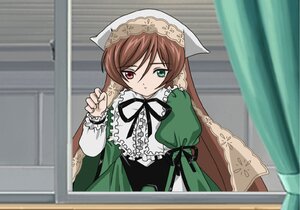 Rating: Safe Score: 0 Tags: 1girl brown_hair curtains dress frills green_dress green_eyes heterochromia image long_hair long_sleeves looking_at_viewer red_eyes ribbon solo suiseiseki twintails upper_body very_long_hair User: admin