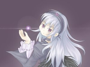 Rating: Safe Score: 0 Tags: 1girl auto_tagged blush choker dress frilled_sleeves frills hairband image juliet_sleeves long_hair long_sleeves looking_at_viewer looking_back silver_hair simple_background solo suigintou upper_body User: admin