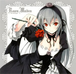 Rating: Safe Score: 3 Tags: 1girl black_dress breasts cleavage dress flower frills gothic_lolita hairband image kantoku large_breasts lolita_fashion long_hair long_sleeves photoshop_(medium) red_eyes red_flower red_rose rose rozen_maiden silver_hair slit_pupils smile solo suigintou User: admin