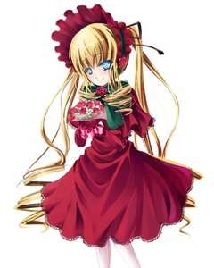 Rating: Safe Score: 0 Tags: 1girl blonde_hair blue_eyes blush bonnet bow dress flower image long_hair looking_at_viewer pink_rose red_dress red_flower red_rose rose shinku simple_background smile solo twintails very_long_hair white_background User: admin