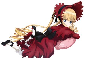 Rating: Safe Score: 0 Tags: 1girl blonde_hair blue_eyes bonnet bow dress drill_hair full_body image long_hair long_sleeves looking_at_viewer looking_back shinku shoes solo twin_drills twintails User: admin