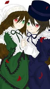 Rating: Safe Score: 0 Tags: 2girls blush brown_hair dress frills green_dress hat heterochromia holding_hands image long_hair long_sleeves multiple_girls pair petals red_eyes ribbon short_hair siblings sisters souseiseki suiseiseki top_hat twins User: admin