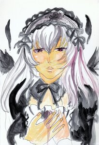 Rating: Safe Score: 0 Tags: 1girl bird black_feathers black_ribbon black_wings feathered_wings feathers flower hairband image lips lolita_hairband long_hair long_sleeves looking_at_viewer ribbon rose solo suigintou traditional_media upper_body wings User: admin