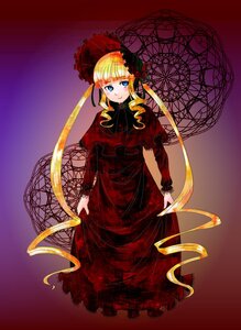 Rating: Safe Score: 0 Tags: 1girl blonde_hair blue_eyes bonnet bow dress drill_hair flower image long_hair looking_at_viewer red_dress shinku smile solo twintails umbrella very_long_hair User: admin