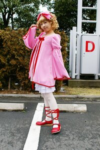 Rating: Safe Score: 0 Tags: 1girl blonde_hair day dress full_body hat hinaichigo outdoors photo_background pink_dress realistic red_footwear shoes solo standing User: admin