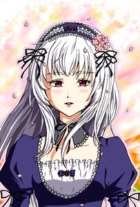 Rating: Safe Score: 0 Tags: 1girl bangs blush collarbone dress eyebrows_visible_through_hair flower hairband image juliet_sleeves long_hair long_sleeves looking_at_viewer petals pink_eyes puffy_sleeves silver_hair solo suigintou upper_body User: admin