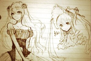 Rating: Safe Score: 0 Tags: 2girls bare_shoulders dress flower hair_ornament long_hair looking_at_viewer monochrome multiple_girls shinku sketch suigintou very_long_hair User: admin