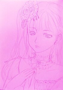 Rating: Safe Score: 0 Tags: 1girl bangs earrings flower image jewelry long_hair looking_at_viewer monochrome pink_theme purple_theme rose sketch solo suigintou traditional_media upper_body User: admin