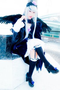 Rating: Safe Score: 0 Tags: 1girl black_legwear black_wings dress flower garter_straps gothic_lolita high_heels lolita_fashion long_hair red_eyes shoes solo suigintou thighhighs wings User: admin