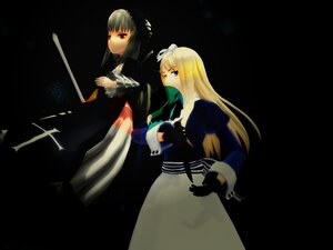 Rating: Safe Score: 0 Tags: 2girls blonde_hair blue_eyes blunt_bangs dress gloves image long_hair multiple_girls red_eyes silver_hair solo suigintou weapon User: admin