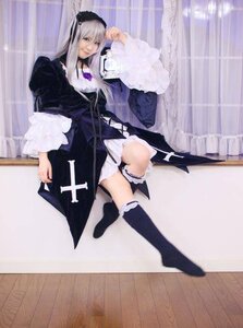 Rating: Safe Score: 0 Tags: 1girl boots curtains dress frills hairband knee_boots long_hair long_sleeves silver_hair sitting solo suigintou User: admin