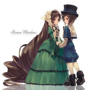 Rating: Safe Score: 0 Tags: 2girls absurdly_long_hair bonnet boots brown_hair commentary copyright_name dress frills full_body green_dress green_eyes h28 hat heterochromia holding_hands image long_hair long_sleeves looking_at_viewer multiple_girls pair puffy_shorts red_eyes reflective_floor ribbon rozen_maiden short_hair shorts siblings sisters souseiseki suiseiseki top_hat twins very_long_hair white_legwear User: admin